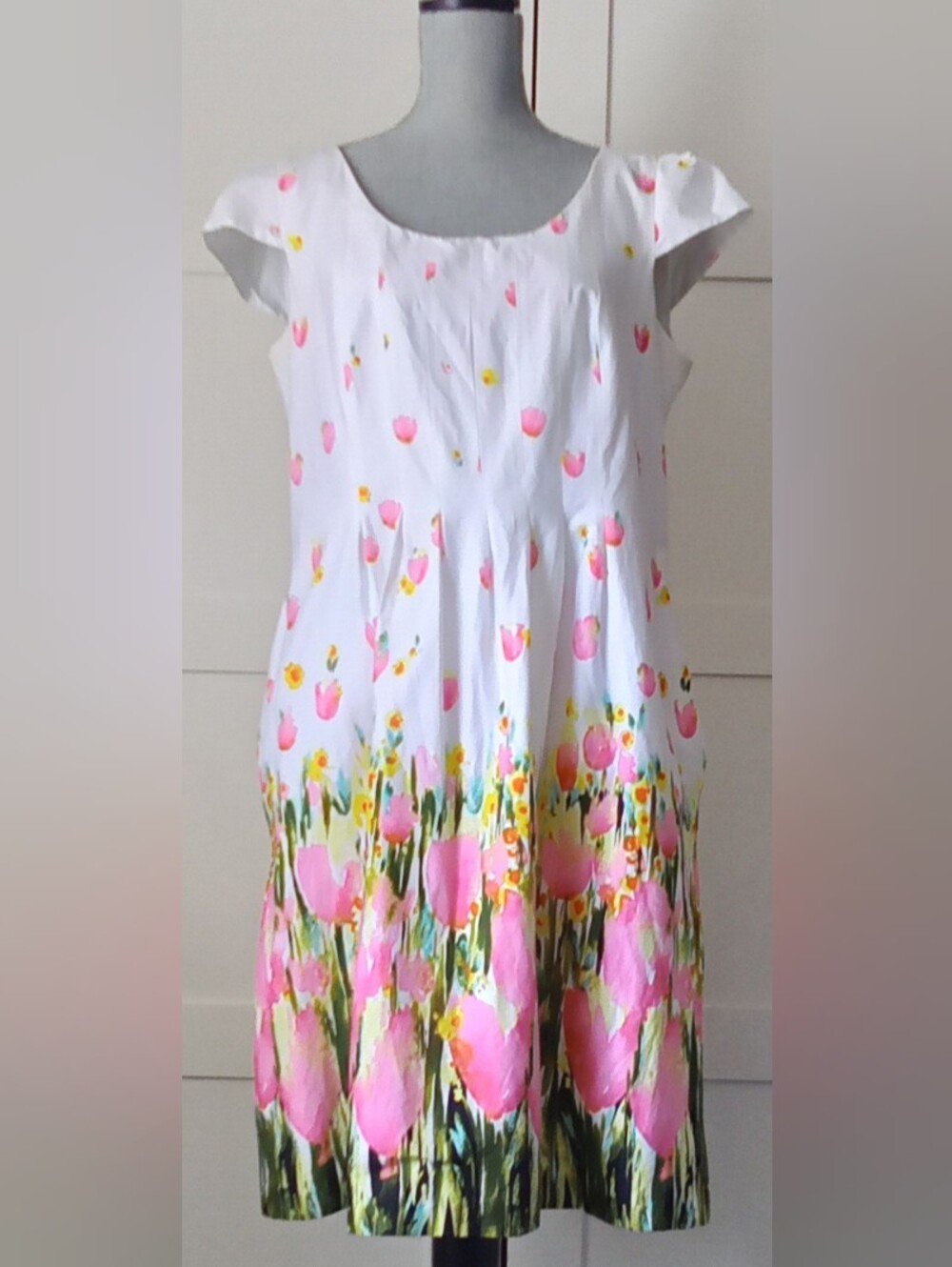White Kids Floral Summer Dress with Pink & Yellow Bloom